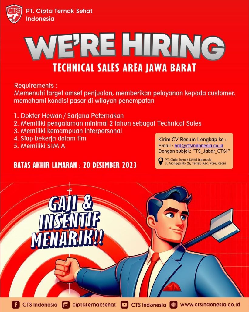 Lowongan Kerja Technical Sales PT Cipta Ternak Sehat